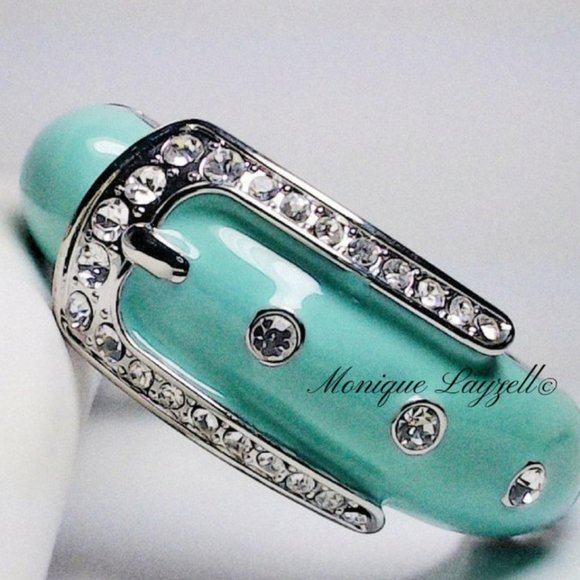 Aqua Enamel Belt Crystal Hinge Bracelet Breakfast at Tiffany's Style belt buckle - Picture 1 of 3